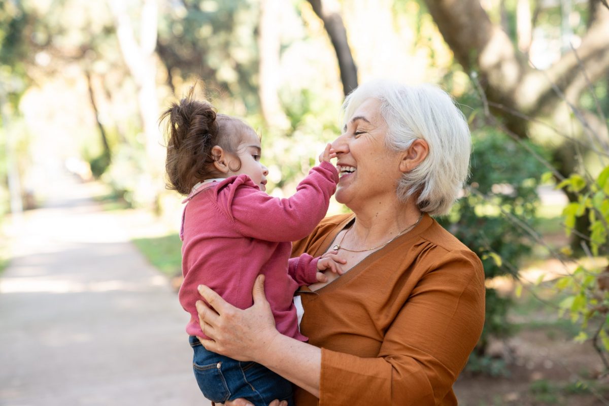 Grandmother And Granddaughter Having Good Time In Public Park